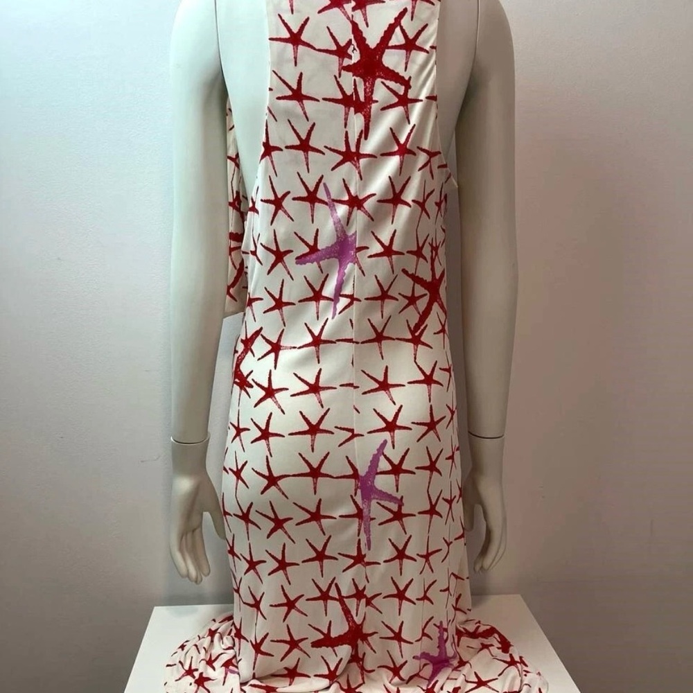 Versace Red and White Cowl Neck Sheath Midi Dress - Picture 6 of 16